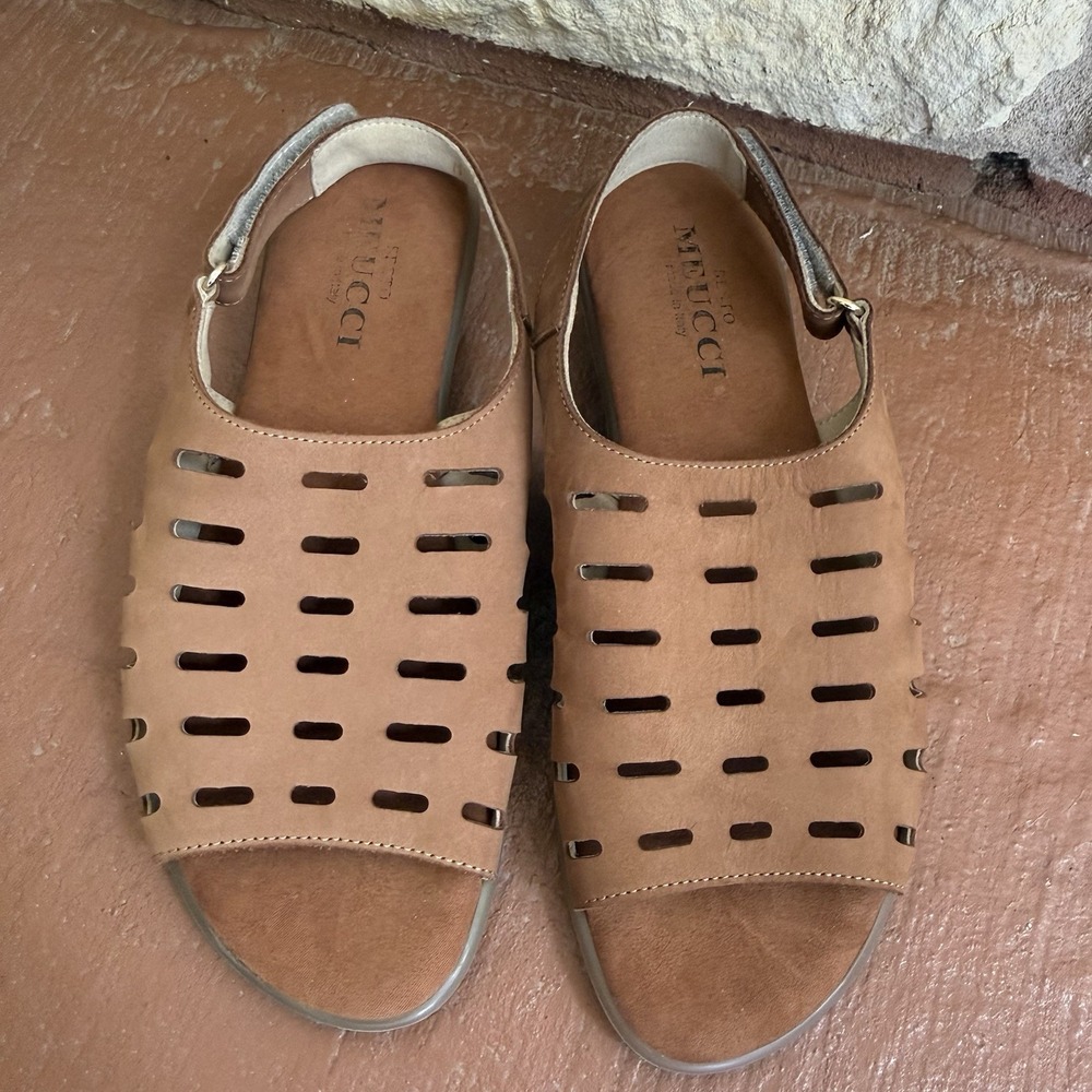 Sesto Meucci Elaine Tan Camel Open Leather Sandals Comfort Casual 7.5 M